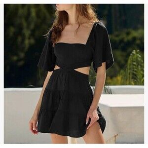 Shy Velvet Women's Summer Dress Square Neck Short Sleeves Crossover Waist Casual